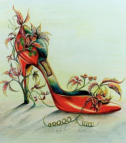 My first shoe - Grow Your Own - produced using coloured pencils.