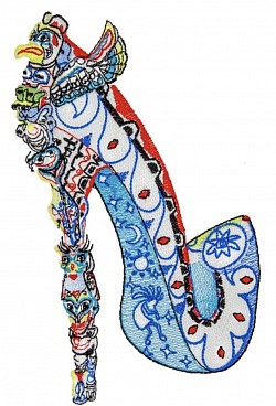 Machine embroidered Kokapelli Shoe.