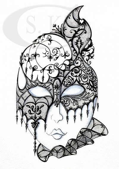 Carnival Di Venezia Masks - Pen and Ink