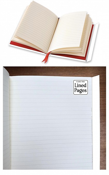 Magnetic Closure with lined pages and two ribbon bookmarks.